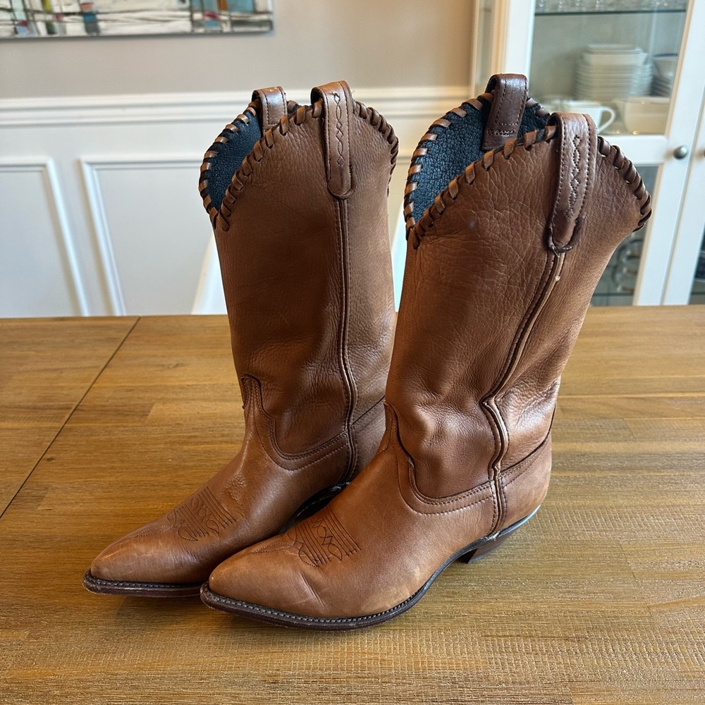 Vintage CODE WEST  Sz 8M Western Brown Cowboy Boots Made in USA Soft leather - Picture 8 of 10
